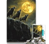 Adult Puzzles Wolf Under The Golden Moon Puzzles for Teenagers 1000 Pieces,Brain Teaser Game Wall Decoration Unique Birthday And Xmas Gifts 50x75cm