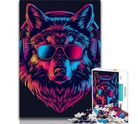 Adult Puzzles Wolf with Headphones Jigsaw Puzzles for Adults 1000 Piece,Stress Reliever Difficult Challenge Unique Home Decor And Gifts (50x75cm)
