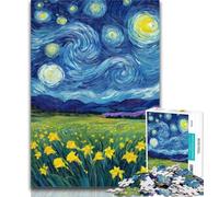 Adult Puzzles Yellow Lilies in The Night Sky Jigsaw Puzzles for Adults,Brain Teaser Game Wall Decoration Unique Birthday And Xmas Gifts 26x38cm