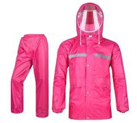 Adult Rain Suit Waterproof Jacket & Trouser Suit Hi-vis Work Raincoat Unisex Durable Rain Jacket Motorcycle Hooded Rainwear Outdoor Hot Pink M