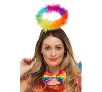 Smiffys Rainbow Angel Halo, Multi-Coloured with Marabou, Rainbow/Gay Pride Items Fancy Dress, Adult Dress Up Accessories