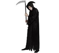 Adult Reaper Costume - Men's Death Grim Reaper Halloween Fancy Dress Black Jagged Robe & Hood - XXLarge