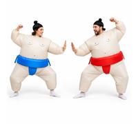 Adult Red and Blue Sumo Wrestler Fancy Dress Costume Pair, Inflatable Suits Set