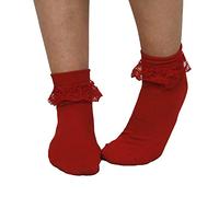 ADULT RED BOBBY SOCKS - RED FRILLED ANKLE LENGTH 50s SOCKS - 50s FANCY DRESS ACCESSORY - 1 PAIR