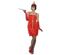 Adult Red Fringed Flapper Dress & Accessories 1920's Fancy Dress Costume