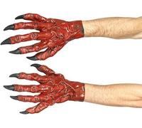 Adult Red Latex Devil Hand Gloves Halloween Fancy Dress Accessory