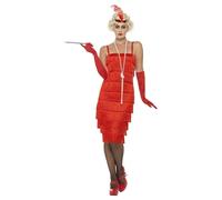 Adult Red Long Flapper Dress & Accessories 1920's Fancy Dress Costume
