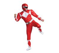 Adult Red Power Rangers Muscle Costume Men`s Superhero Fancy Dress Size XL
