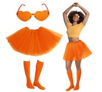 Adult Red Yellow Orange Tutu with Sock Set for Women Thanksgiving Halloween Tutu Custome Party Accessories (Orange, Large)
