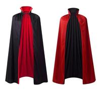 Adult Reversible Vampire Wizard Cape,Ankle Length Cloak with Stand Collar Tie Closure,Gothic Costume for Halloween Fancy Dress,Cosplay Party Carnival Role Play Outfit,LARP Wizard Accessory