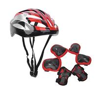 Adult Roller Skating Protection Gear Set High Density PE Shell Knee Pads Elbow Pads Gloves Helmet for Skating Enthusiasts Extreme Sports Red Blue Black 7pcs (Adult(40-50cm/15.75-19.69in,8cm/3.1in