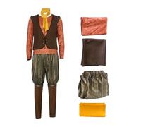 Adult Rumpelstiltskin Costume, Men Dwarf King Vest Shirt Pants Scarf Forever After Movie Character Villain Brown Outfits for Halloween Carnival Party