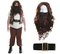 Adult’s Magical Groundskeeper Costume - X-Large - Brown Waistcoat & Trousers, White Undershirt, Brown Wig & Beard, Belt - Mens Womens TV Film School Book Week World Book Day Fancy Dress Costume