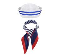 Adult Sailor Hat and Scarf Set, 2pcs Yacht Captain Hat Seaman Ship Cap Scarf Boat Nautical Mariner Costume Accessories for Halloween Christmas Carnival Dressing Up Party Props for Men Women