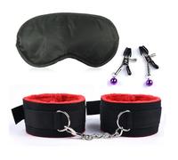Adult Sex Products Erotic Bondage Bed Games BDSM Sex Bondage Set Women Handcuffs Ankle Cuff Restraints Sex Toys for Couples Red One Size