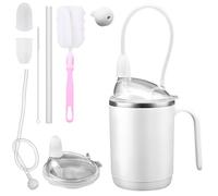Adult Sippy Cup,4-in-1 Adult Sippy Cups for The Elderly Non Spil, 450ml Anti Choke Spill Proof Cups with Lid, 2 Straw, Straw Brush, Cup Brush for Bedridden Elderly,Pregnant Women,Patients, White