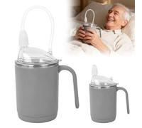 Adult Sippy Cup for Elderly, 450 ml Cup with Handle, Lid and Straw, Grey