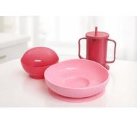 Adult Sippy Cup with Lid & Straw + Adaptive Dining Bowl Set - Red Dementia-Friendly Drinking Cup & Non-Slip Suction Bowl for Elderly, Disabled, Parkinson’s & Stroke Patients