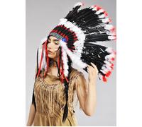 Adult Size Black and Red Native American Indian Chief Feather Headdress