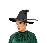 Adult Size McGonagall Style Professor Witch Hat with Feather Black