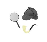 Adult Size Sherlock Holmes Detective Fancy Dress Accessory Kit Hat Pipe
