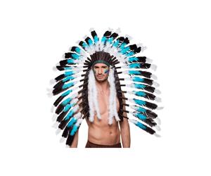 Adult Size Turquoise Blue Native American Indian Chief Feather Headdress Western