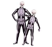 Adult Skeleton Costume, Funny Bone Printed Hooded Jumpsuit with Headwear, Stretchy Unisex Halloween Fancy Punk Outfit for Cosplay Party Carnival World Book Day Role Play Stage Performance Events