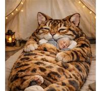 Adult Sleeping Bag With Cat Print - 175×80cm Snug Envelope Design, Warm Flannel Lining Plush Blanket | Giant Animal Sleeping Bag For Humans, Indoors Camping Gear, Sofa Lounging, Gift For Cat Lovers