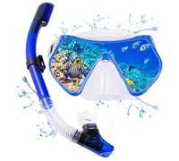 Adult Snorkeling Gear Snorkel Set with Dry Top System 180 Degree Panoramic Snorkel Mask,Snorkel Mask Set Leak-proof (Blue)