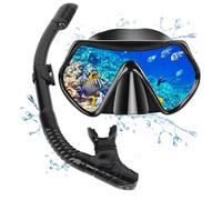 Adult Snorkeling Gear Snorkel Set with Dry Top System 180 Degree Panoramic Snorkel Mask,Snorkel Mask Set Leak-proof (Black)