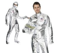 Adult Spaceman Costume Silver Astronaut NASA Flight Suit Fancy Dress Mens