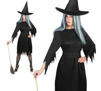 Adult Spooky Witch Costume Ladies Halloween Fancy Dress Outfit Black S-L