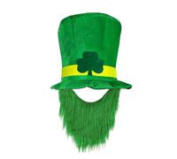 Adult St Patrick's Day Green Leprechaun Velvet Hat with Beard Irish Day Fancy Dress Party Novelty Funny Hat Outfit St Patrick's Day Accessories Fancy Dress Costume Accessory