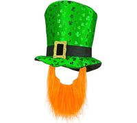 Adult St Patricks Day Top Hat with Beard Irish Fancy Dress