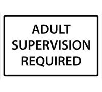 Adult supervision required, black and white safety sign - Self adhesive sticker (200mm x 150mm)