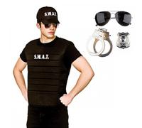 Adult SWAT Vest & Cap Set + Aviator Sunglasses + Special Badge + Handcuffs : Unisex Mens Womens Police Cop Team Fancy Dress Costume