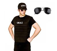 Adult SWAT Vest & Cap Set + Aviator Sunglasses : Unisex Mens Womens Police Cop Team Fancy Dress Costume