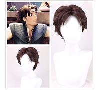 Adult Tangled Cosplay Wig Rapunzel Flynn Rider Mens Prince Brown Short Curly Synthetic Hair Halloween Role Play Wig + Wig Cap