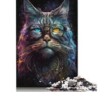 Adult Teen 500 Pieces Jigsaw Puzzle Gaming Puzzles Maine Coon Cat with Glasses Puzzle Educational Games Family Activities 500pcs (52x38cm)