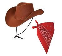 Adult Texan Cowboy Hat Brown & Red Bandana/Neckerchief Fancy Dress Party Accessory Wild Western Sheriff Country Western Rancher