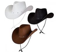 Adult Texan Cowboy Hat Dark Brown, Black, White 3 Pack : Fancy Dress Party Accessory Country Western Rancher Wild West