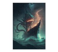 Adult Themed Jigsaw Puzzle, Monstrous Sea Beast Attacking Ship, 300 PCS
