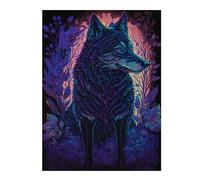 Adult Themed Jigsaw Puzzle, Neon Wolf in Twilight Forest, 500 PCS