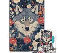 Adult Themed Jigsaw Puzzle, Wolf Portrait Surrounded by Flowers, 300 PCS