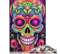Adult Toys Jigsaw Puzzle 1000 Pieces Jigsaw Colorful Neon Graffiti Skull Puzzle Educational Toy Puzzle Home Wall Decoration 1000pcs (75x50cm)