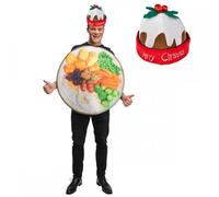 Adult Traditional Christmas Dinner Costume + Christmas Pudding Hat : Unisex Mens Womens Xmas Food Novelty Fancy Dress