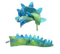Adult Triceratops 3 Horn Dinosaur Headband Tail Colorful Costume Accessory Set (Light Blue/Green), Light Blue/Green, One Size