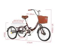 Adult Tricycle 3-Wheel Bicycle With Cargo Basket, Single Speed, Adjustable Height, for Commuting and Leisure A
