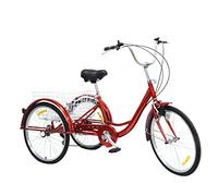 Adult Tricycle 6-Speed Carbon Steel Frame 264lbs Capacity 55lbs Rear Basket Adjustable Seat Armrests All Terrain Tyres LED Lights for Seniors Shopping Leisure Riding (Red)