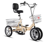 Adult Tricycle Three Wheel Bike Small Adult Bicycle 4Wheel+Seat Backrest Basket Traditional Design for Seniors Cycling Pedalling